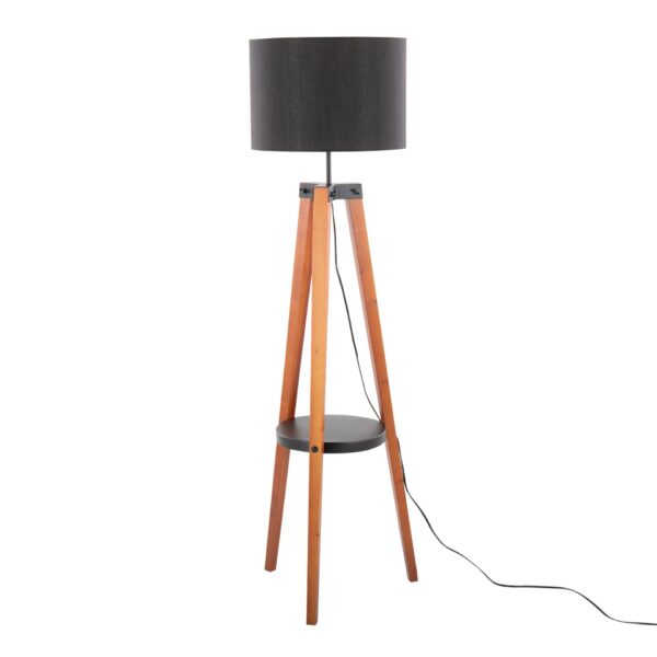 Compass - Mid-Century Modern Floor Lamp With Shelf - Walnut / Black