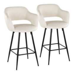 Margarite - Contemporary Fixed Height Counter Stool With Square Footrest (Set of 2) - Black / Cream