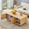 Spider- Web Textured Modern Coffee Table Geometric Art And Practical Design - Natural Wood - Image 4