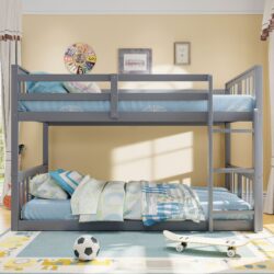 Twin Over Twin Classic Bunk Bed With Ladder - Gray