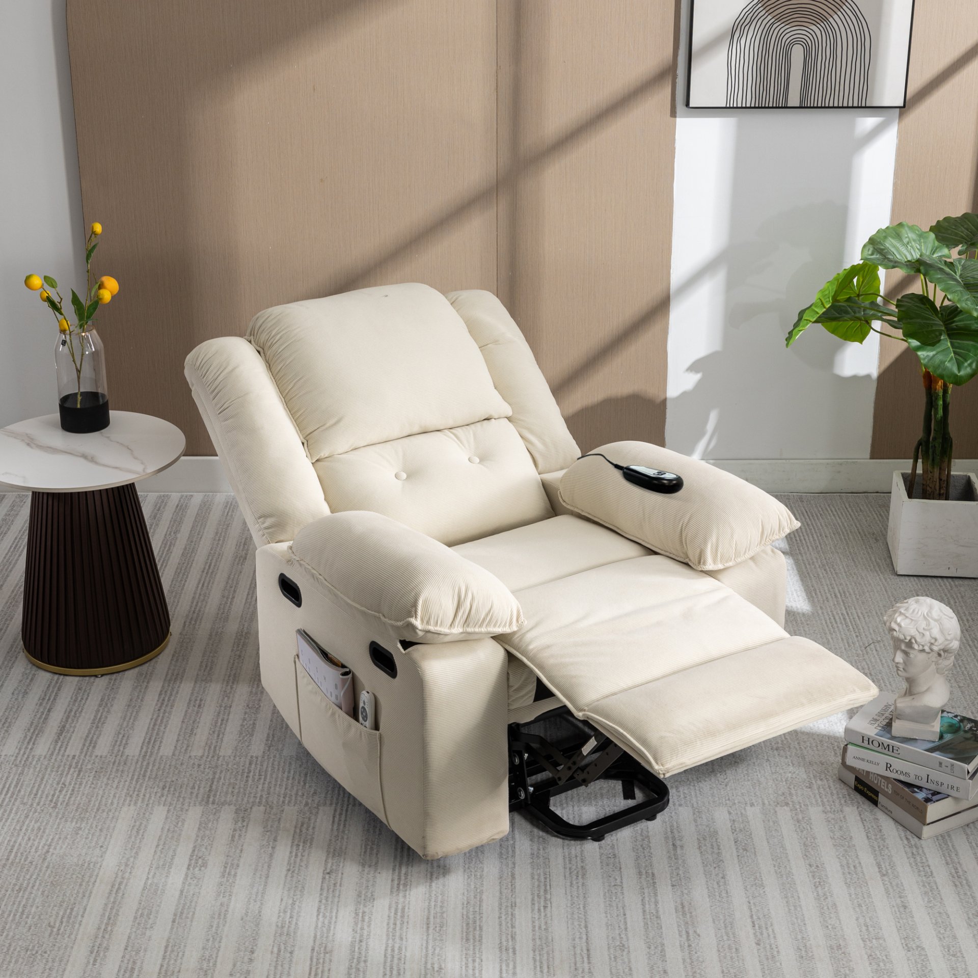 Massage Recliner, Power Lift Chair With Adjustable Massage And Heating Function, Recliner Chair & Infinite Position And Side Pocket For Living Room - Beige - Image 11