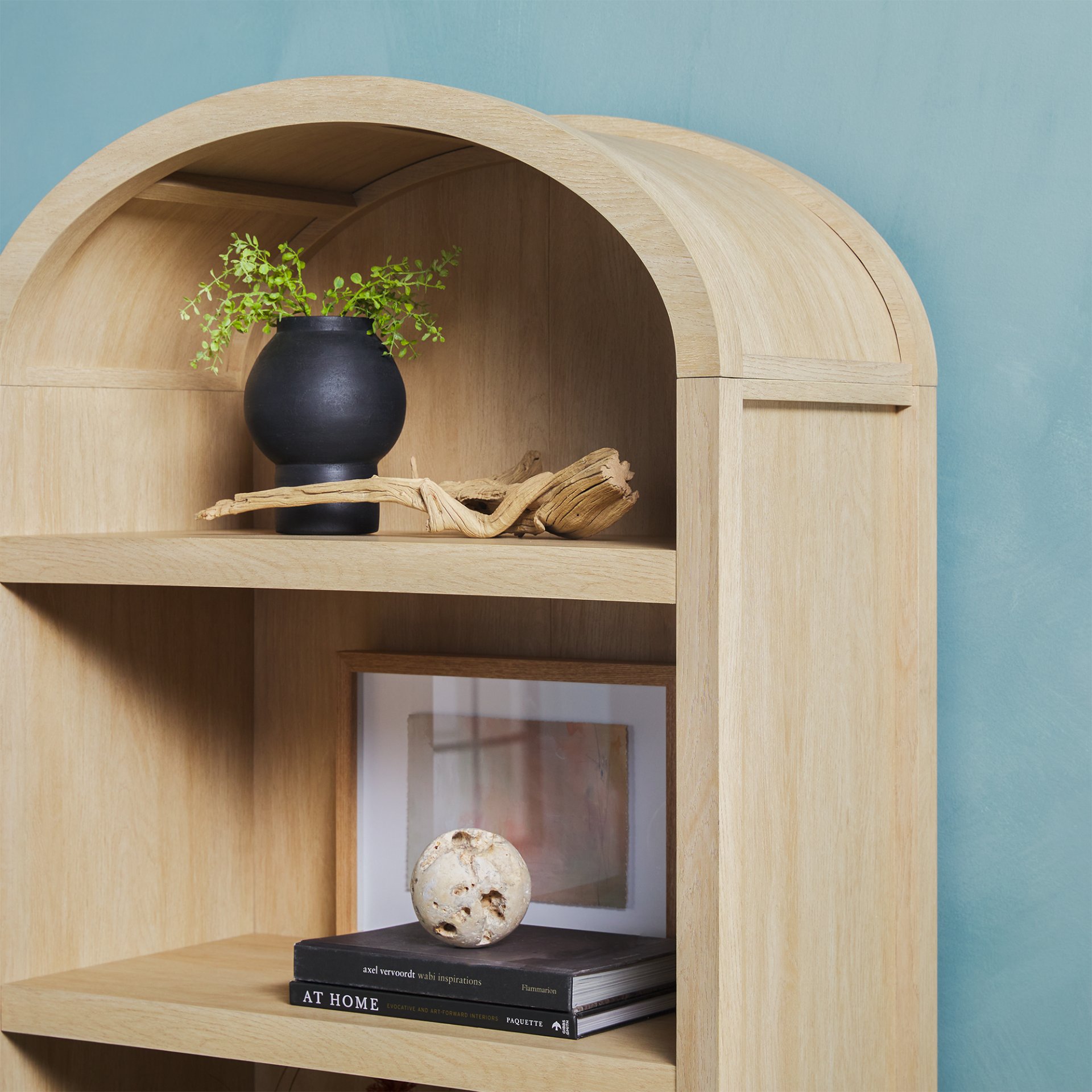 Modern 5 Shelf Open Arched Bookshelf - Oak - Image 7