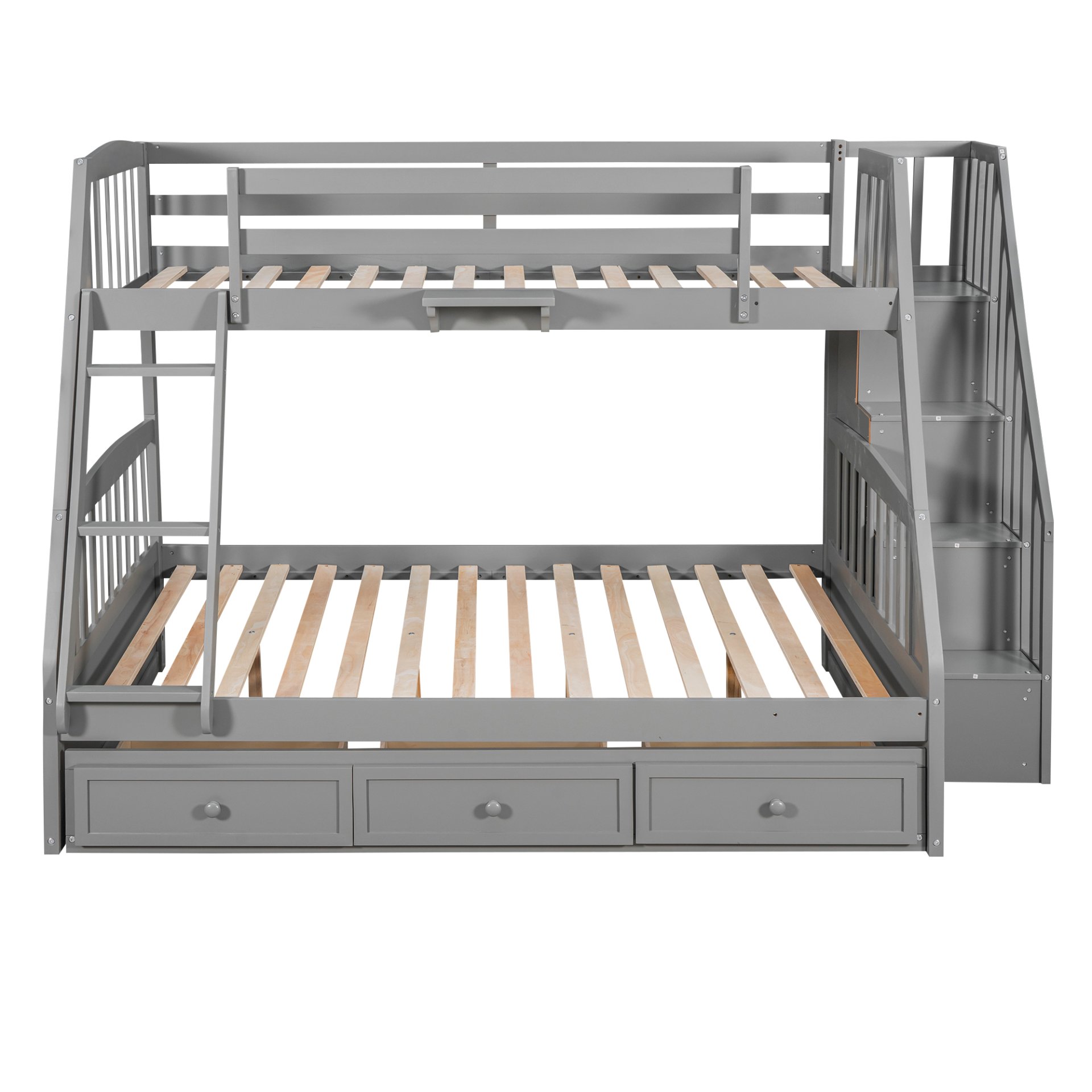 Twin Over Full Bunk Bed With Drawers, Ladder And Storage Staircase - Gray - Image 4