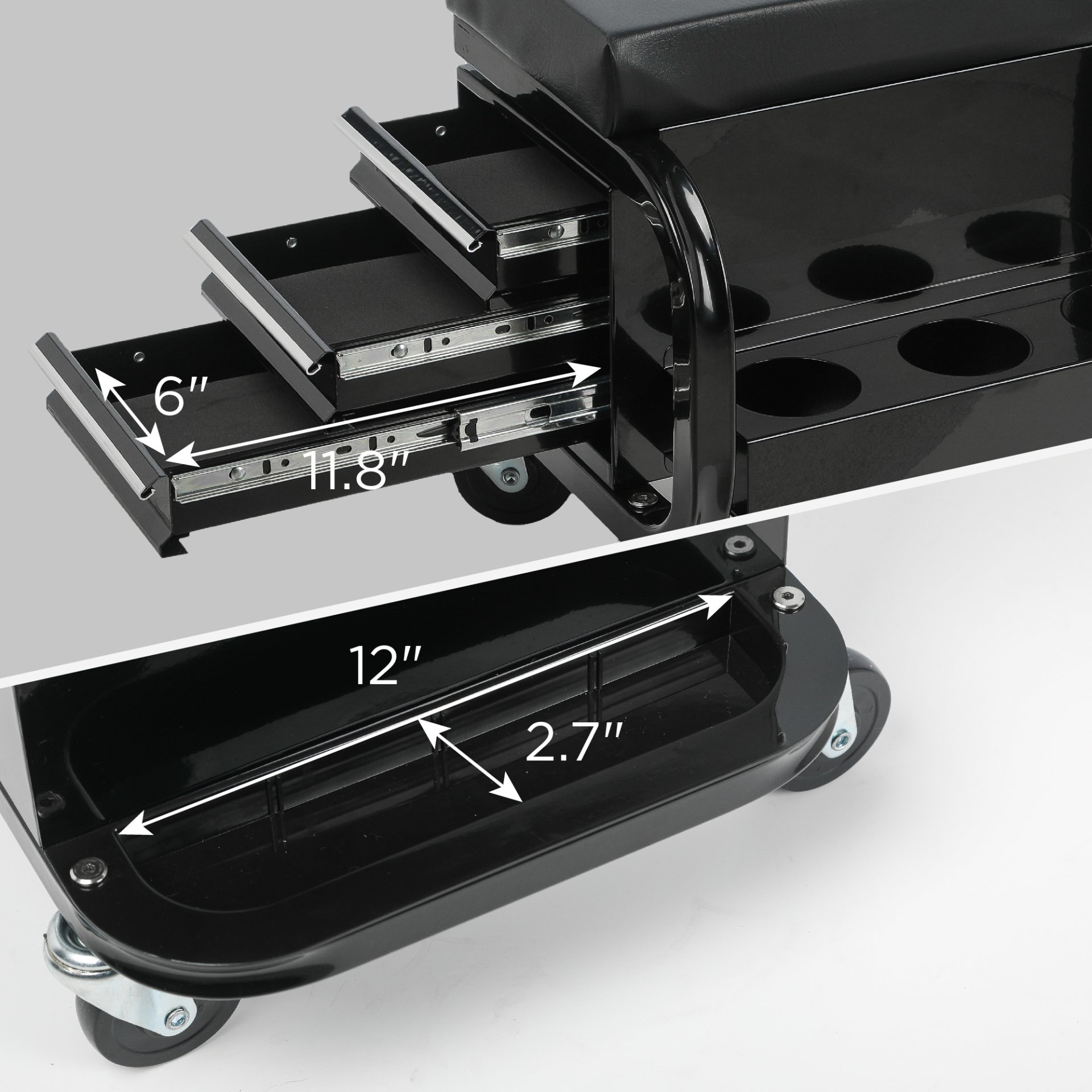 Rolling Creeper Garage Seat With 3 Built In Drawers, Rolling Tool Chest For Shop Or Garage - Black - Image 4