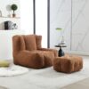 Modern Indoor Fluffy Bean Bag Chair With Memory Foam And Ottoman Super Soft Velvet - Brown - Image 9