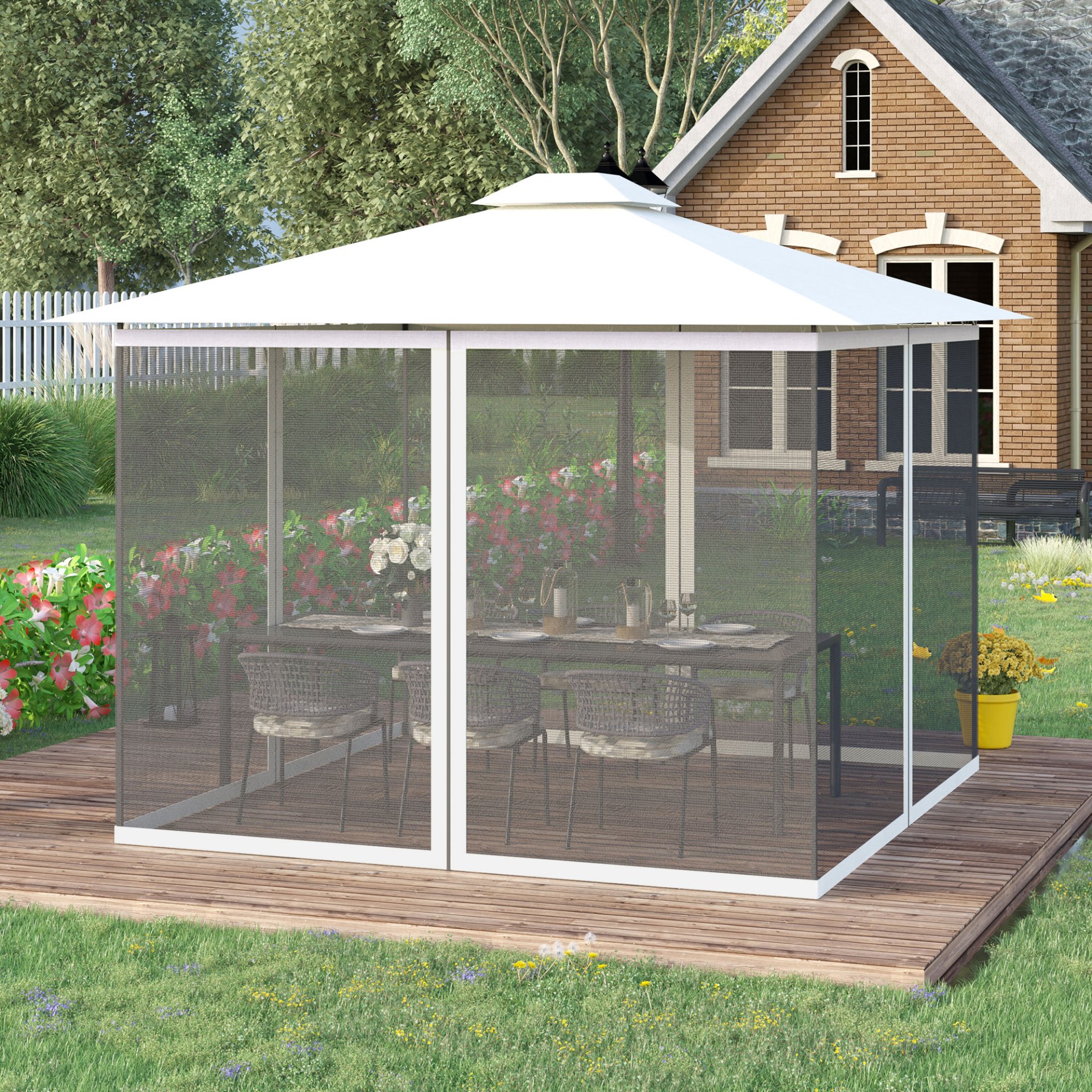 Outsunny - 10' x 13' Replacement Mesh Sidewall Netting For Patio Gazebos And Canopy Tents With Zippers (Sidewall Only) - White - Image 9