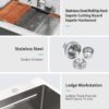 33" Drop In Kitchen Sink With Ledge Workstation, Single Bowl, 16 Gauge Stainless Steel - Black / Gray - Image 6