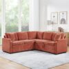 Upholstered L Shaped Sectional Sofa Bed With Sleeper And Hidden Storage - Orange - Image 5