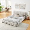 Modern Queen Size Upholstered Bed Frame With Headboard And Storage Drawer - Beige - Image 6