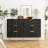 Modern 6 Drawer Dresser, Modern Dresser With Metal Handles, Storage Chest Of Drawer, Wide Dresser Drawer Organizers With Carving Design For Bedroom, Living Room, Hallway - Black - Image 4