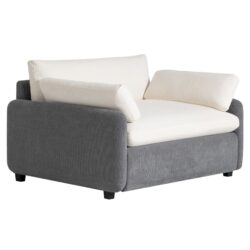Oversized Single Sofa Chair Wide And Deep Seat, Modern Upholstered Comfy Blocking Couch Lounge With Pillows - Gray / Cream