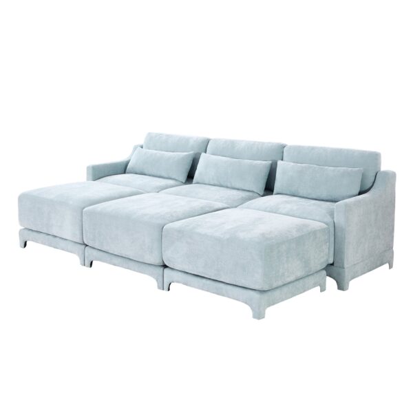 Ergonomic 3 Seater Sofa With Movable Ottomans And Lumbar Pillow Chenille - Sky Blue