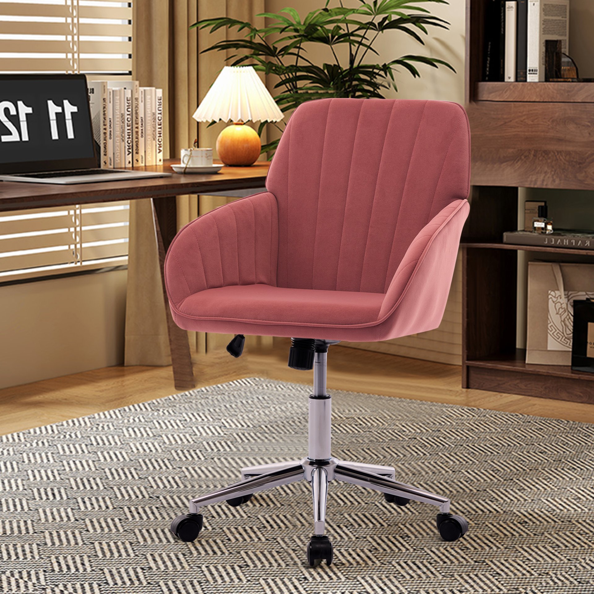 Adjustable Office Chair Ergonomic Swivel Chair - Rose Red - Image 5