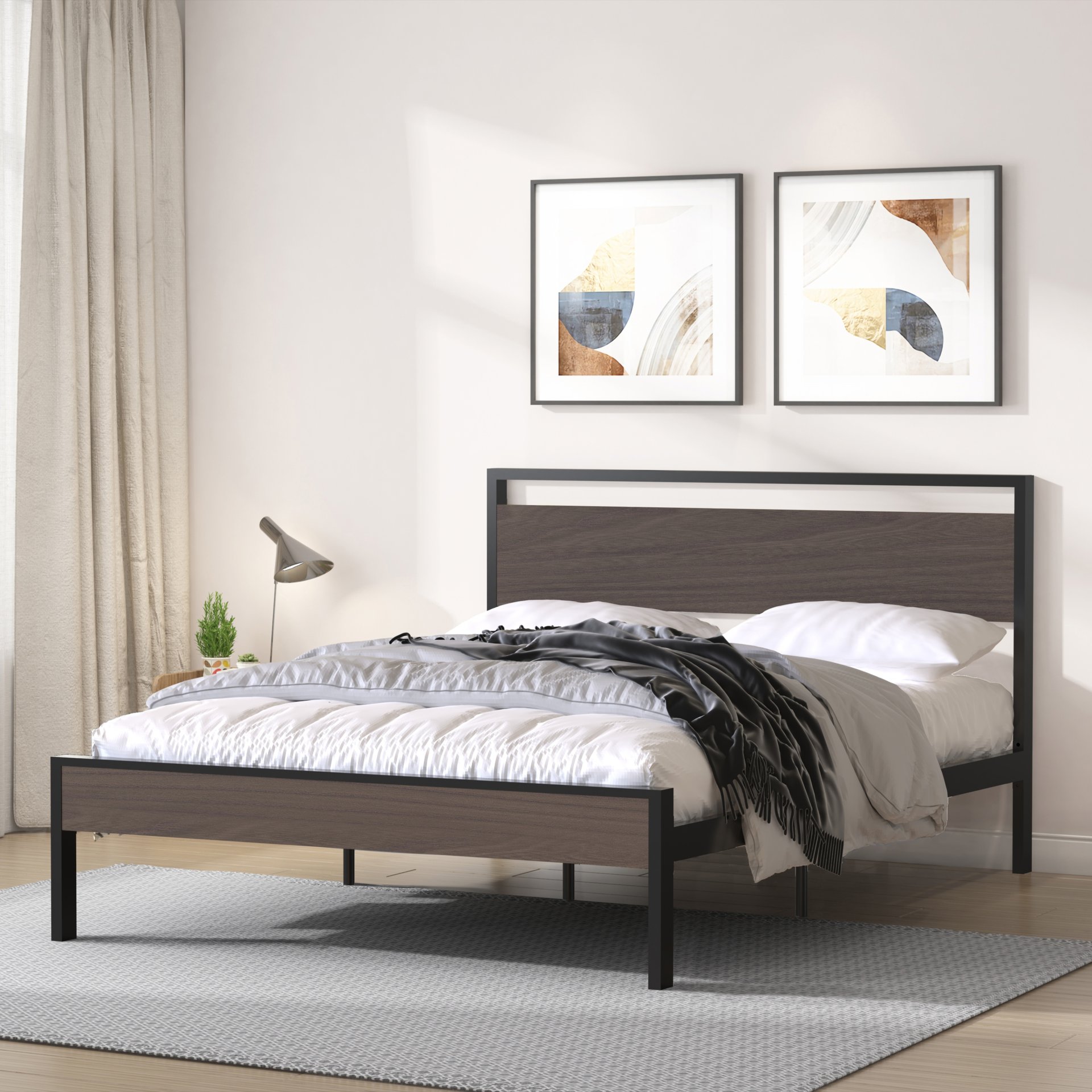Ceres - Queen Bed With Wood Headboard & Footboard - Black And Walnut - Image 2