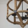 3 Light Wood Drum Chandelier, Hanging Light Fixture With Adjustable Chain For Kitchen, Bulb Not Included - Brown - Image 4