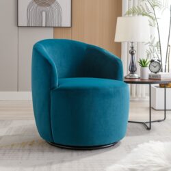 Velvet Fabric Swivel Accent Armchair Barrel Chair With Black Powder Coating Metal Ring - Teal