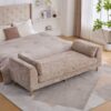 Modern Upholstered End Of Bed Bench With Armrests And Chenille Fabric - Wheat - Image 3