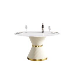 53.15" Modern Artificial Stone Round Carbon Steel Base Dining Table, Can Accommodate 6 People - White