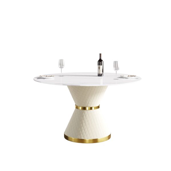 53.15" Modern Artificial Stone Round Carbon Steel Base Dining Table, Can Accommodate 6 People - White