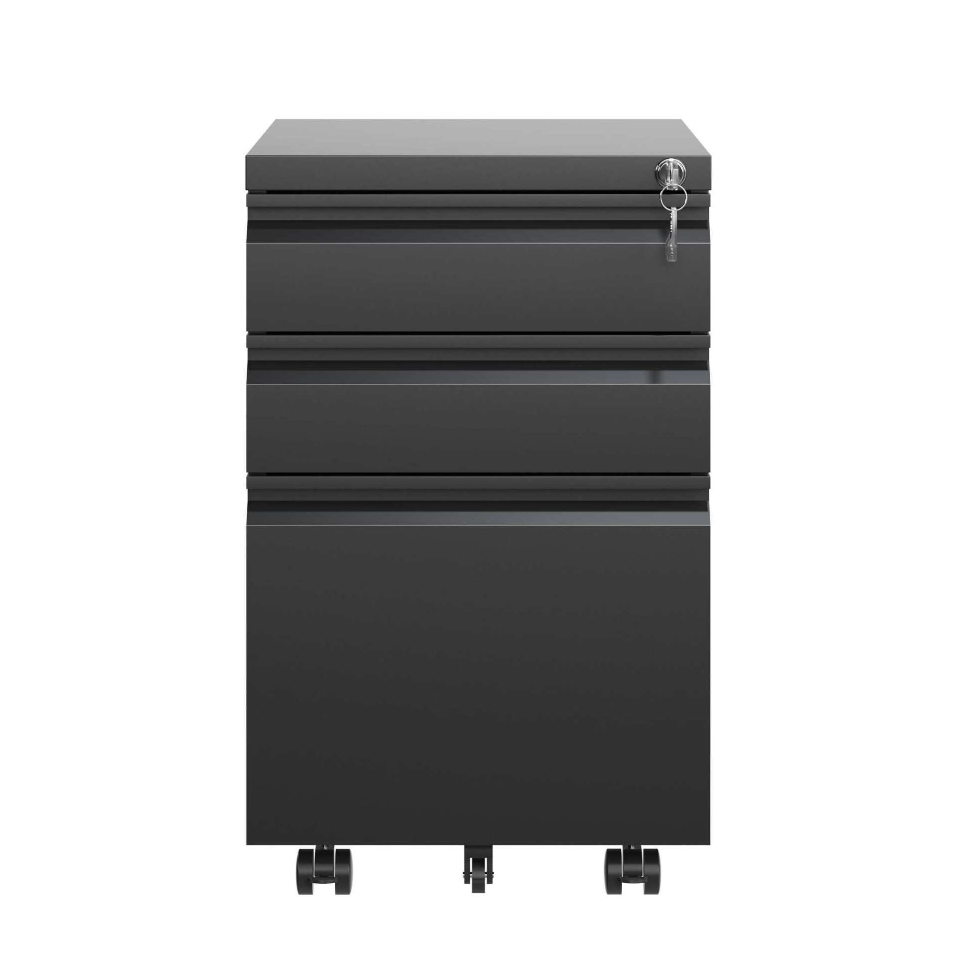 Metal 3 Drawer Mobile File Cabinet With Lock For Home Office Organizer - Black - Image 5