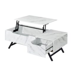 Throm - Faux Marble Grain Coffee Table With Lift Top - White