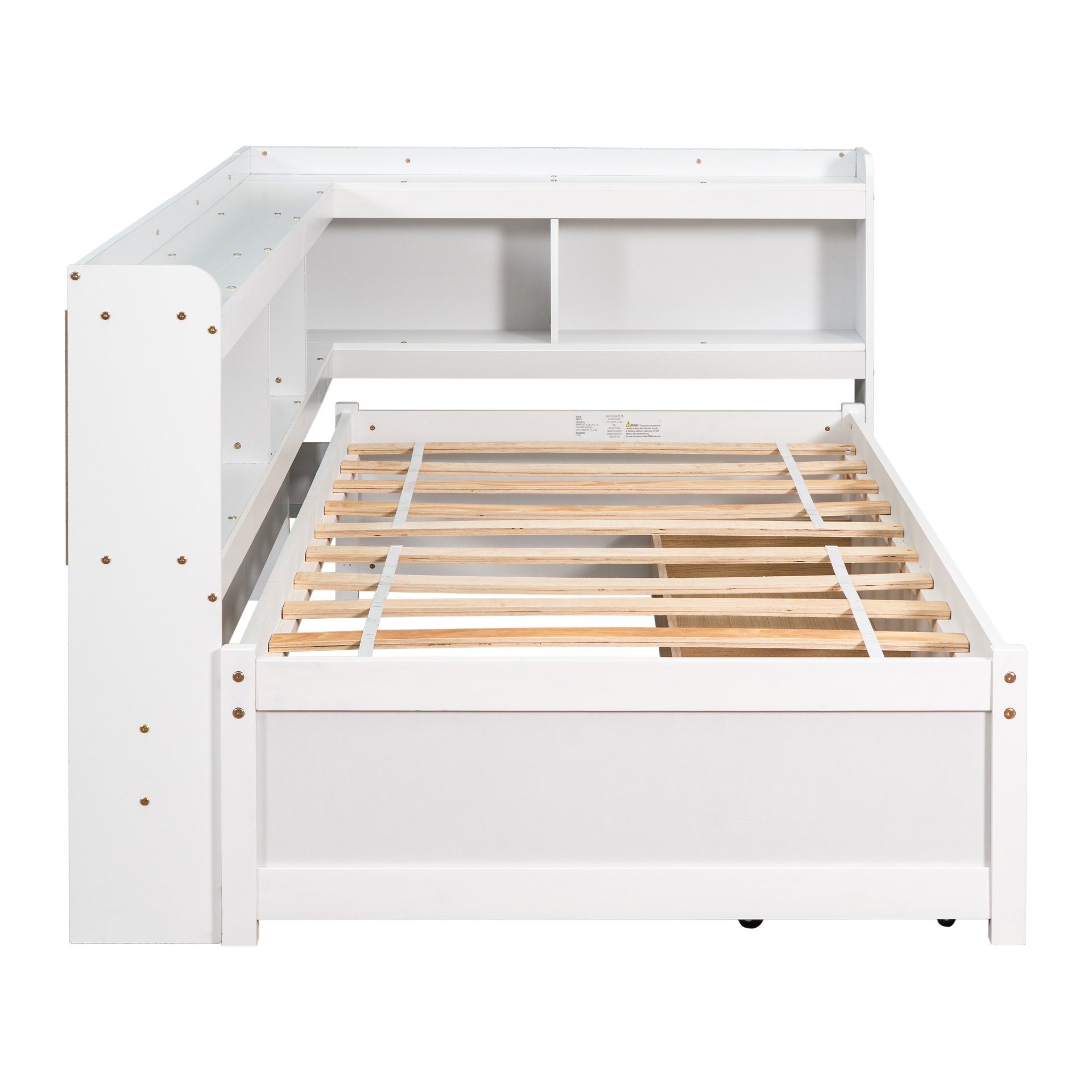 Twin Bed With L-Shaped Bookcases, Drawers - White - Image 10