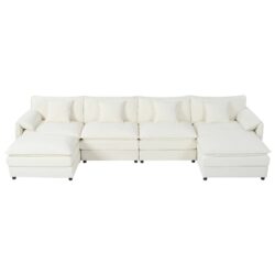 Elegant Modular Sectional Sofa Oversized Deep Seat U Shaped Couch Set Chenille - Beige