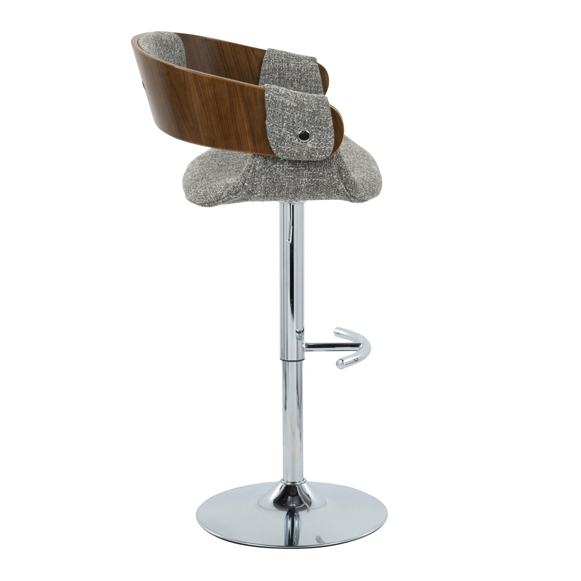 Elisa - Mid-Century Modern Adjustable Barstool With Swivel With Rounded T Footrest (Set of 2) - Chrome / Walnut / Gray - Image 3