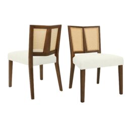 Mid Century Rattan Dining Chair Without Arms (Set of 2) - Beige / Walnut