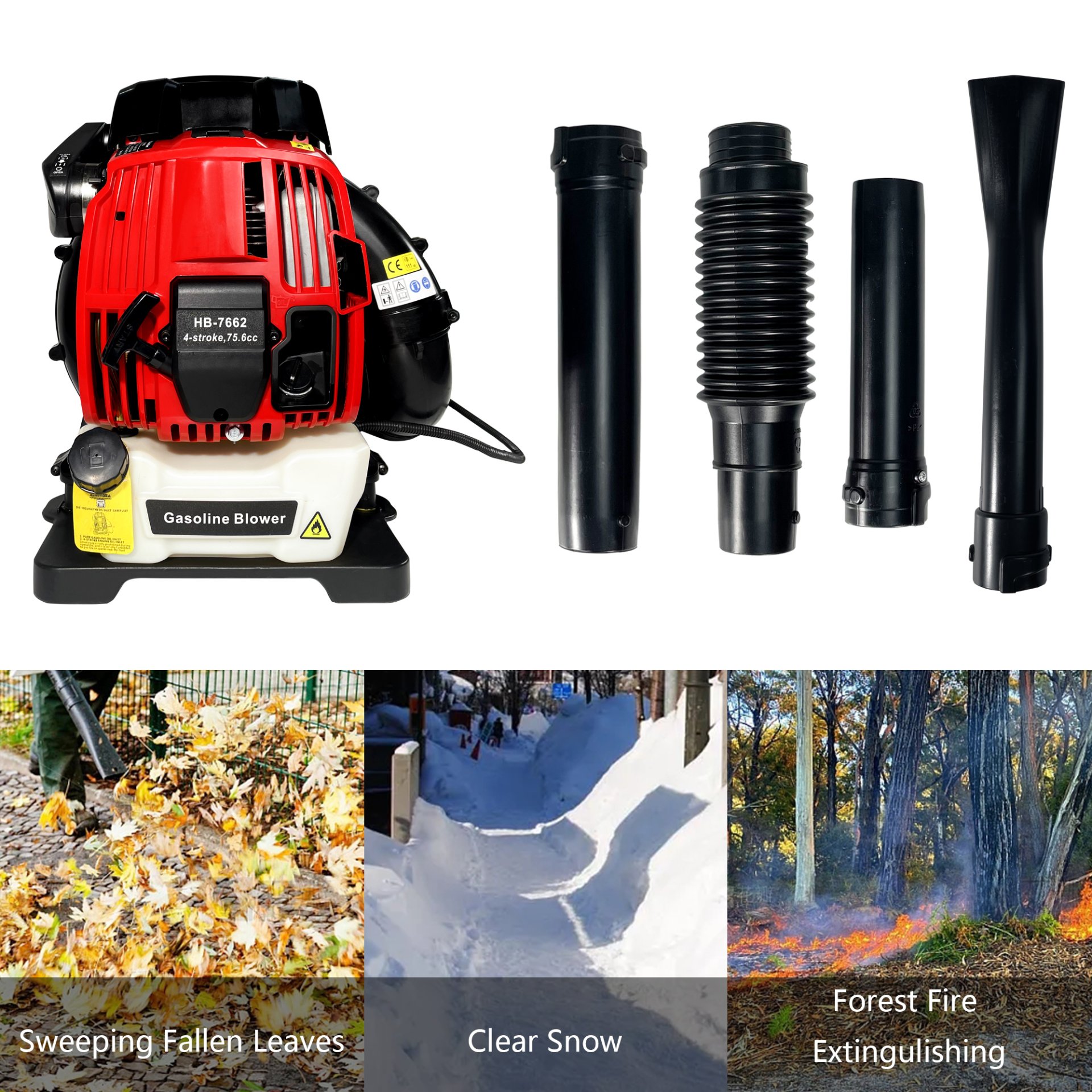 Backpack Gas Leaf Blower, 76Cc, 660Cfm, 200Mph, 4 Stroke Air Cooling Gas Backpack Grass Blower, Snow Blower Epa Compliant - Red - Image 8