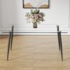 Modern Rectangular Glass Dining Table For 4 - 6 People With Tempered Glass Top And Metal Legs, Writing Desk For Kitchen, Dining Room And Living Room - Transparent - Image 4