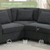 U Shaped Sectional Sofa 6 Seat Couch Set With Oversized Ottoman, Hidden Armrest Storage And Cup Holders USB Charging Ports Wide Seat Sofa - Black - Image 23