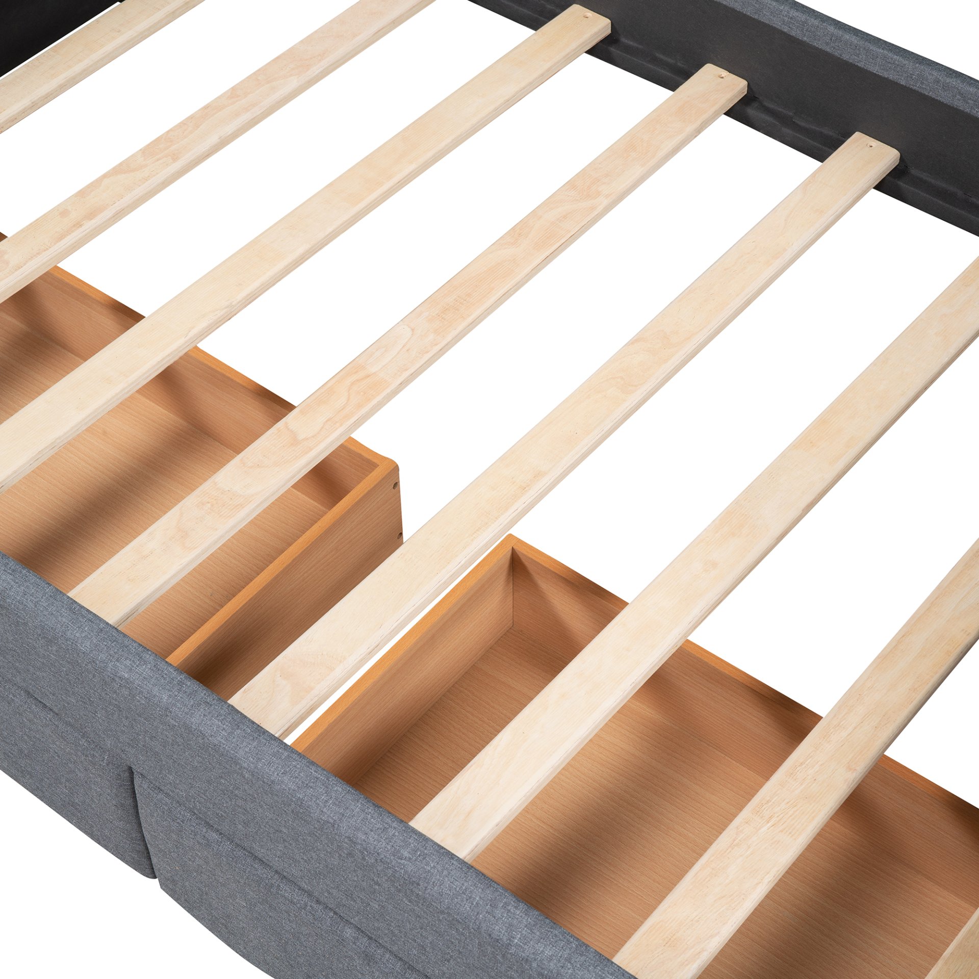 Twin Size Upholstered Daybed With Two Drawers, Slat Support - Gray - Image 11