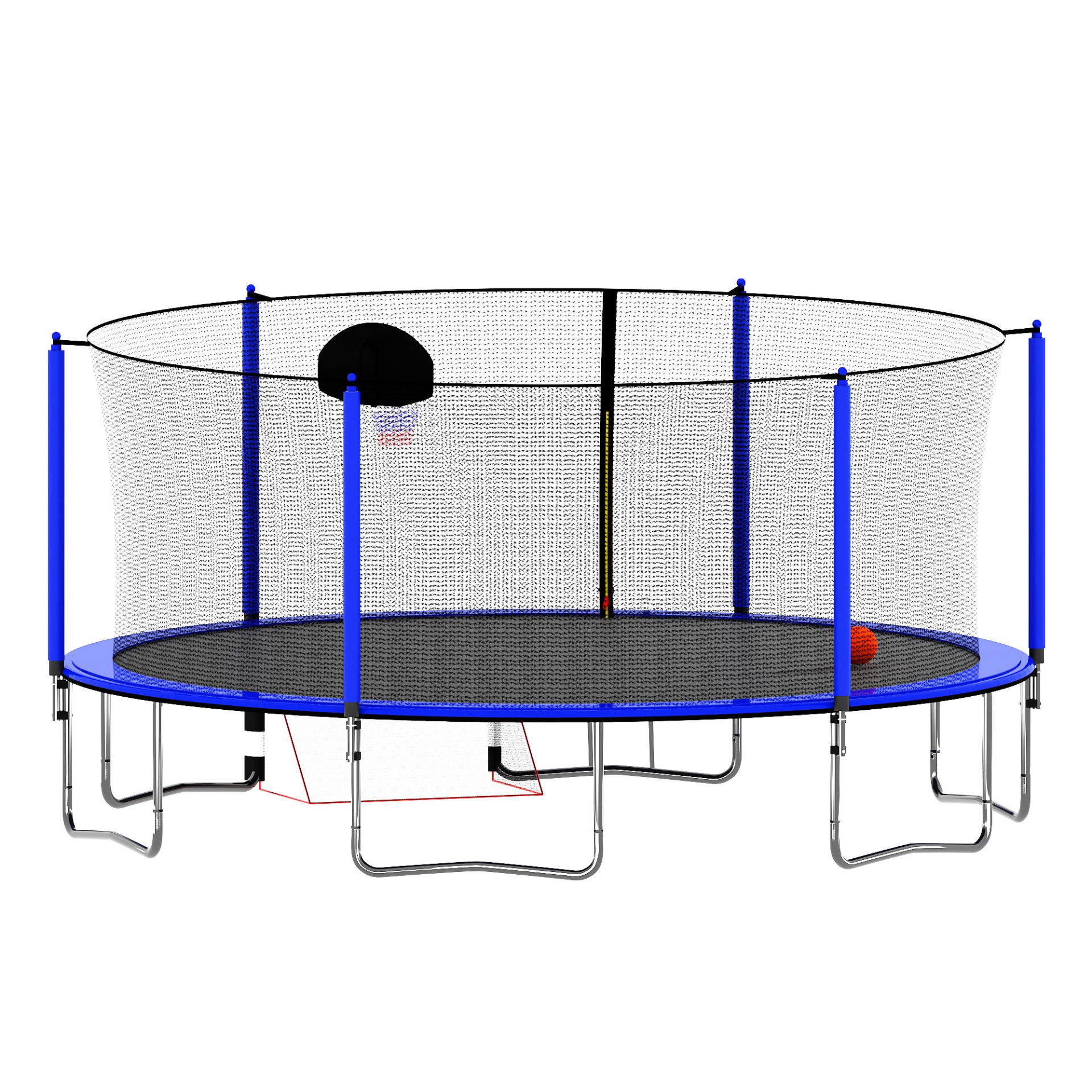 16Ft Trampoline With Basketball Hoop Pump And Ladder (Inner Safety Enclosure) With Soccer Goal - Blue - Image 10