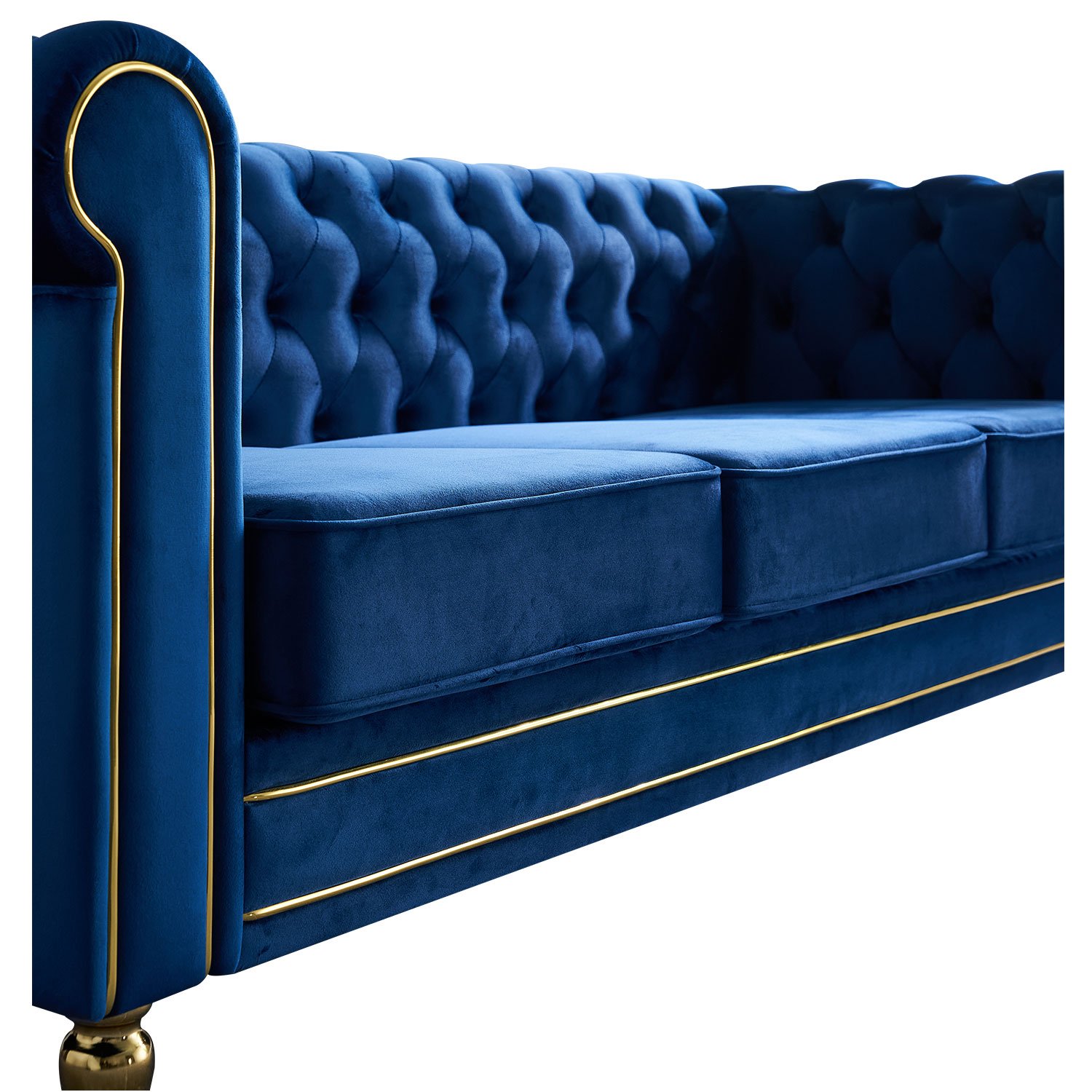 Chesterfield - Velvet Sofa 84.65" For Living Room - Blue - Image 9