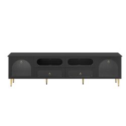 Retro TV Stand, Entertainment Center Media Console Cabinet With 6 Metal Legs, 2 Cabinets, 4 Drawers And Anti-Tip Device For Living Room, Up To 85" - Black