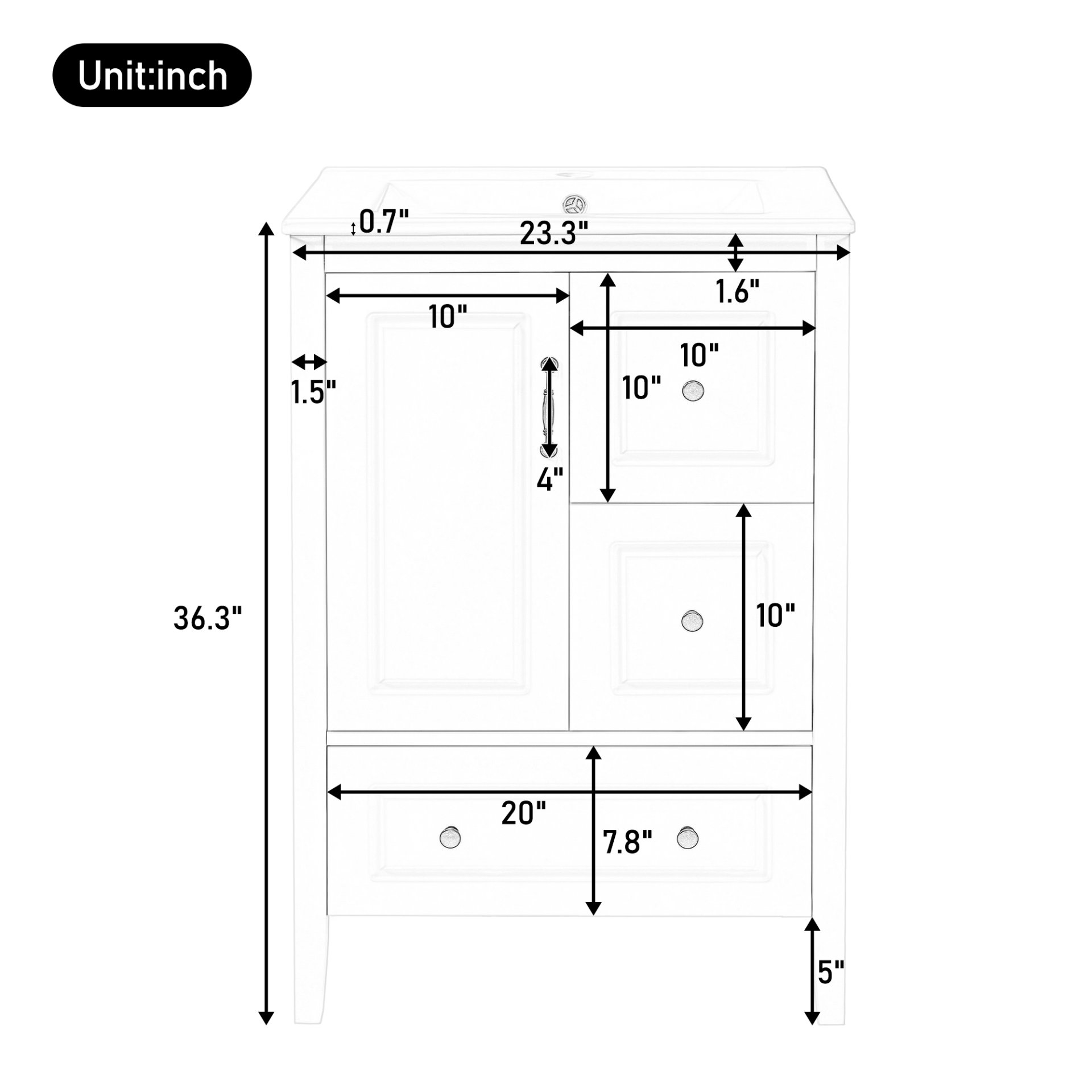 Retro Bathroom Vanity With Sink, Soft Closing Cabinet & Drawers - White - Image 3