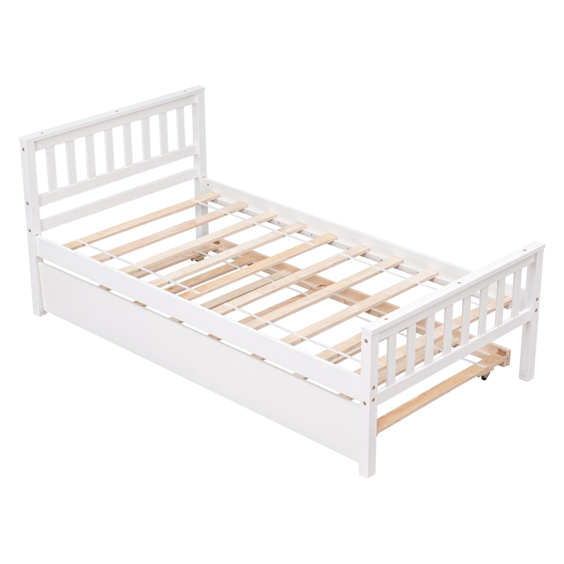 Twin Bed With Trundle, Platform Bed Frame With Headboard And Footboard, For Bedroom Small Living Space, No Box Spring Needed - White - Image 11