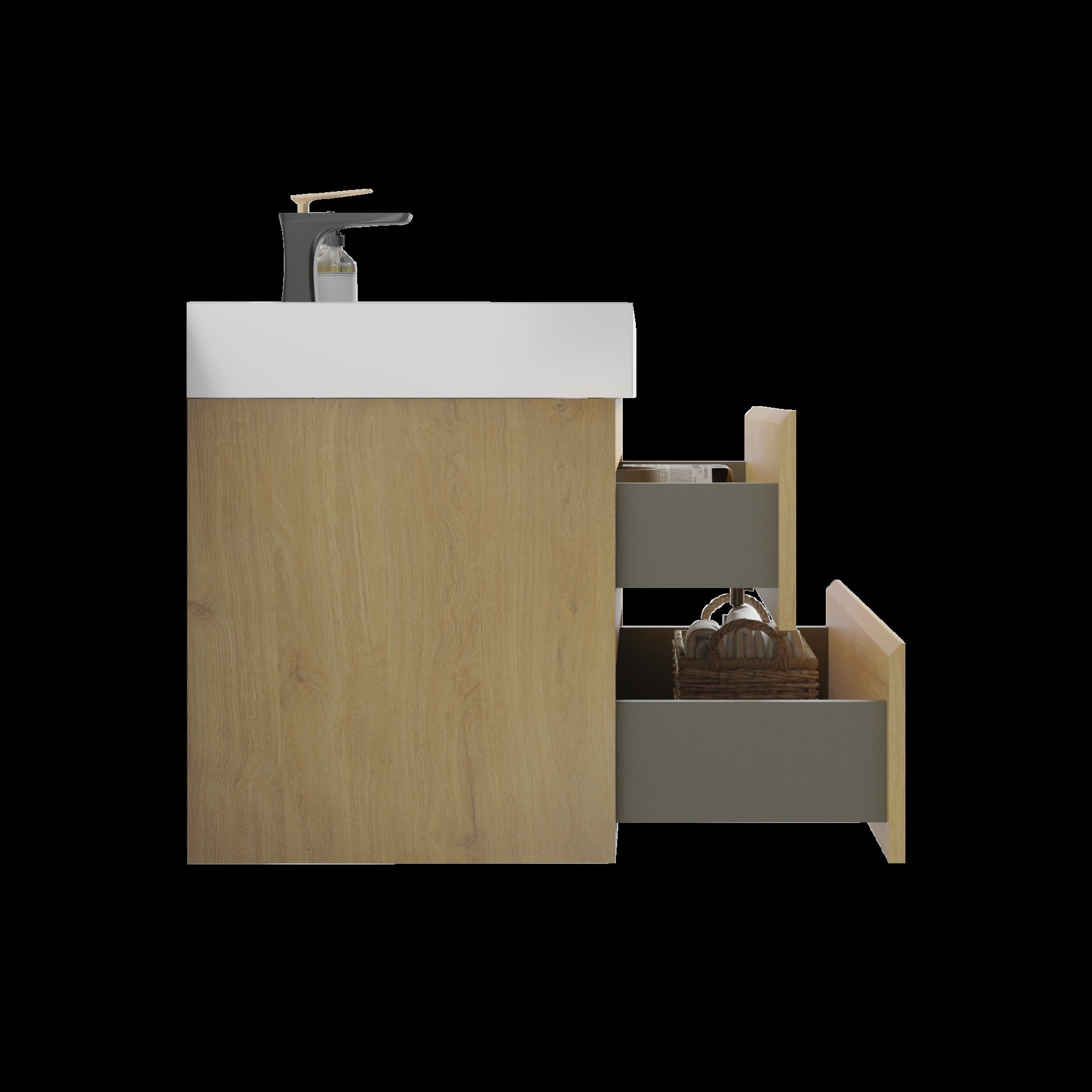 Alice - U042-Alice36-106 Bathroom Vanity With Black Sink, Large Storage Wall Mounted Floating Bathroom Vanity For Modern Bathroom, One-Piece Black Sink Basin Without Drain - Oak / White - Image 7