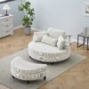 Corduroy Sofa With Two Throw Pillows And A Waist Pillow With An Extra Tray For Comfortable Seating Suitable For Small Apartment Bedroom Space - Beige - Image 4