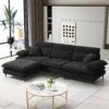 L Shaped Convertible Sectional Sofa 4 Seat Tufted Couch Set With Two Tone Adjust Legs Cloud Movable Ottoman - Black - Image 15