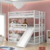 Full Over Full Over Full Triple Bed With Built-In Ladder And Slide, Triple Bunk Bed With Guardrails - White - Image 6