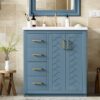 Bathroom Vanity With Ceramic Sink Combo, Frame Bathroom Storage Cabinet, Freestanding Vanity Set With 3 Drawers & Soft Closing Doors - Indigo - Image 26