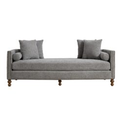 Chenille Upholstered Chaise Lounge With Nailheads And Rubberwood Legs, Wide Sleeper Sofa With 4 Throw Pillows & 2 Bolsters - Gray