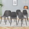 Modern Linen Cotton Dining Chair (Set of 6) With Integrated Design - Black / Dark Gray - Image 2