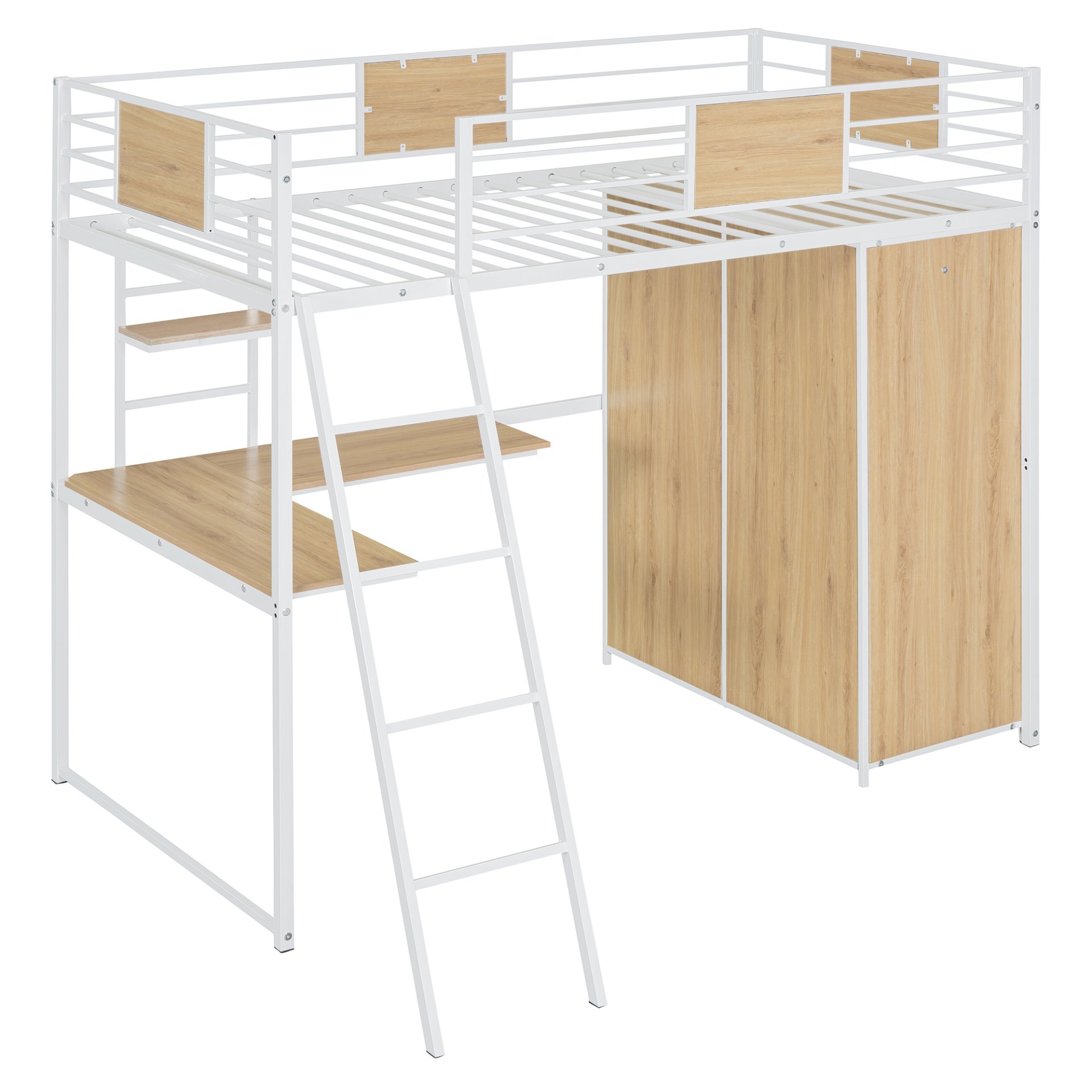 Twin Size Loft Bed With L Shape Desk And Wardrobe - White - Image 5