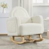 Accent Rocking Chair With Curved Back & Pillow, Base, Ultimate Comfort For Living Room Or Nursery - Cream White - Image 2