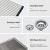 Sink With Double Bowl, 60 / 40 In 36" X 20" X 9" Apron Front Kitchen Sink, 16 Gauge T304 Construction - Brushed Nickel - Image 6