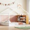 Full Size Bed House Frame With Shelves And Lights - White - Image 15