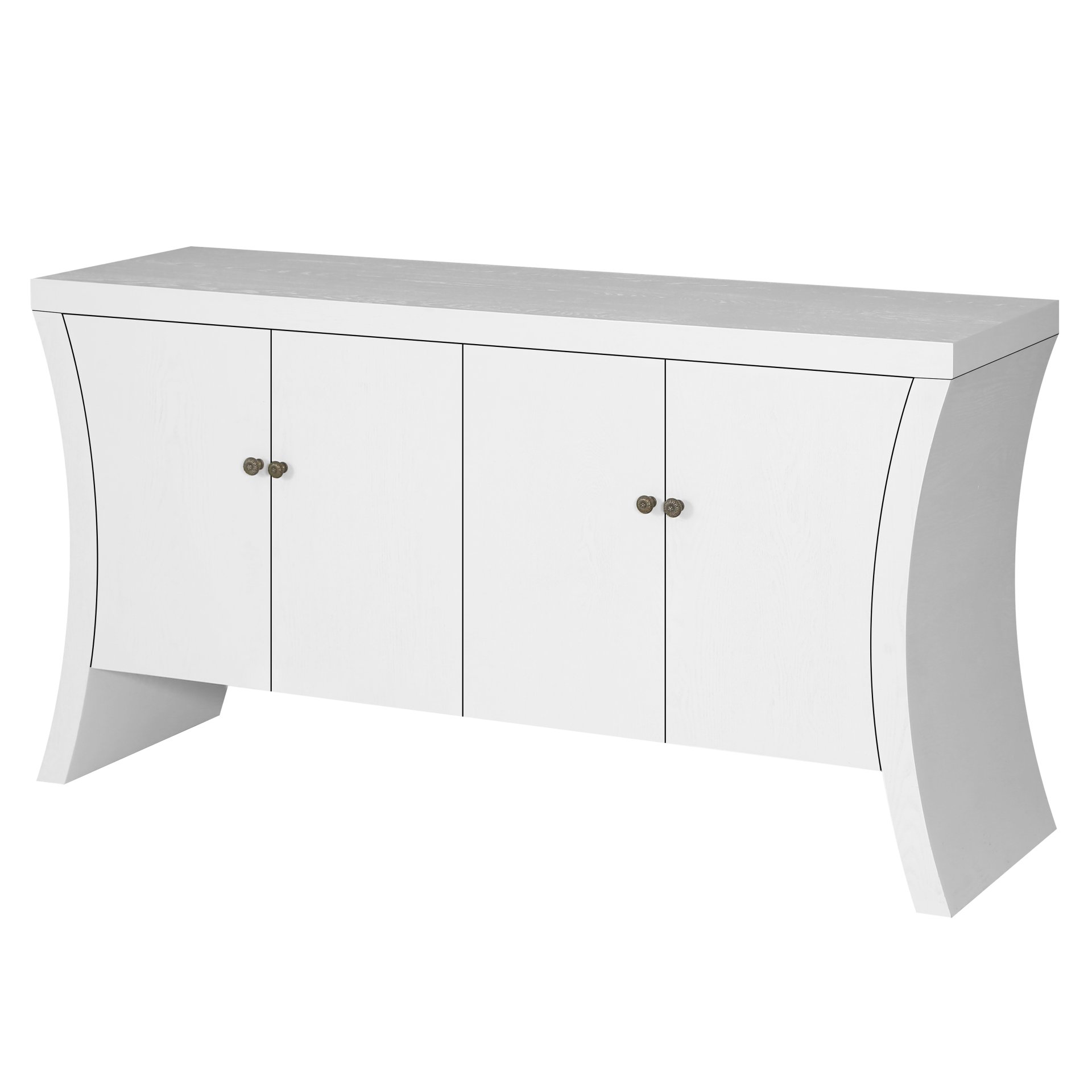Refined Industrial 4 Door Credenza With Wooden Arc Legs & Bronze Clasps, Advanced Storage Design - White - Image 7